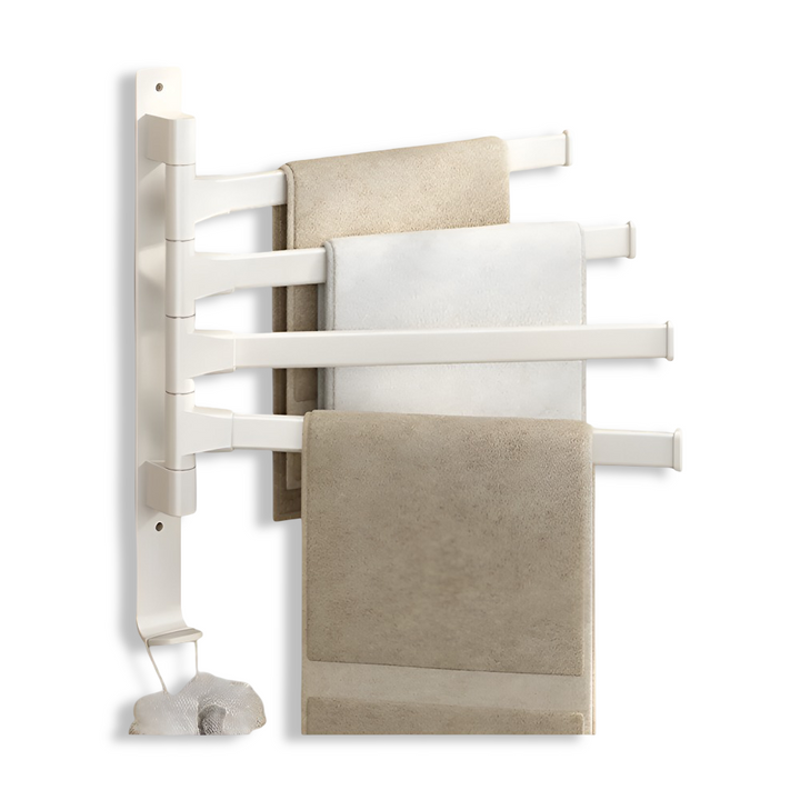 Vägghängd roterande handdukshållare i matt svart aluminium. Perfekt för minimalistiska badrum.