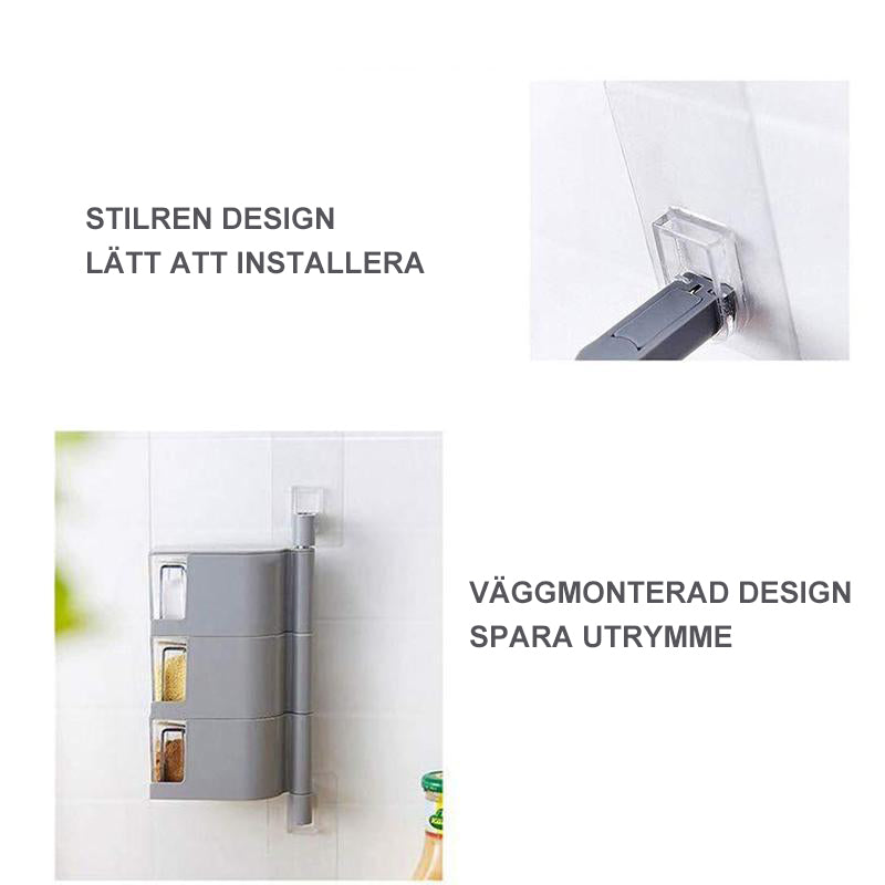 En beige roterande kryddhylla som visar dess stilrena design och hur den passar in i olika köksinredningar.