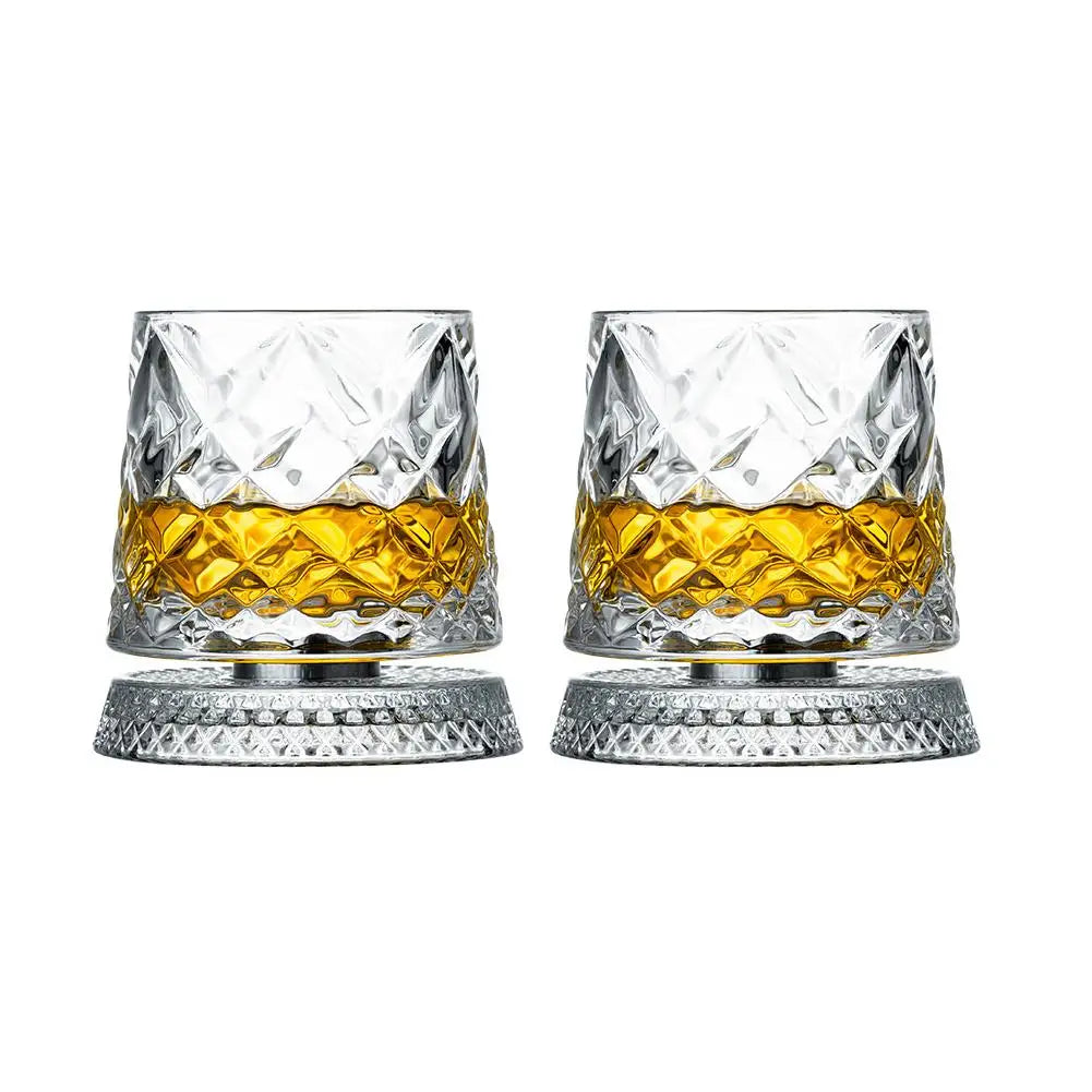Roterande whiskyglas set i kristall, 2-pack. Elegant för stilfulla drinkar & hemmabar.