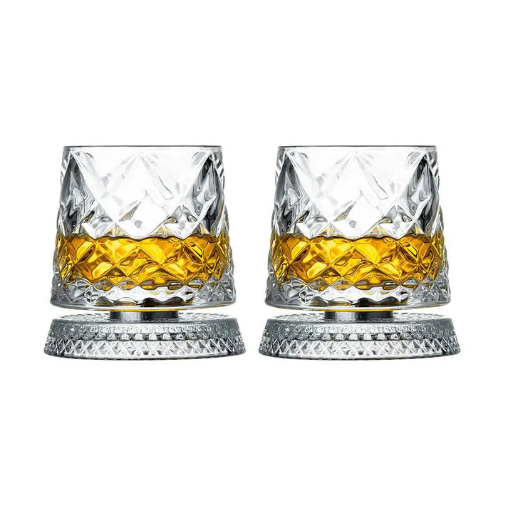Roterande whiskyglas set i kristall, 2-pack. Elegant för stilfulla drinkar & hemmabar.