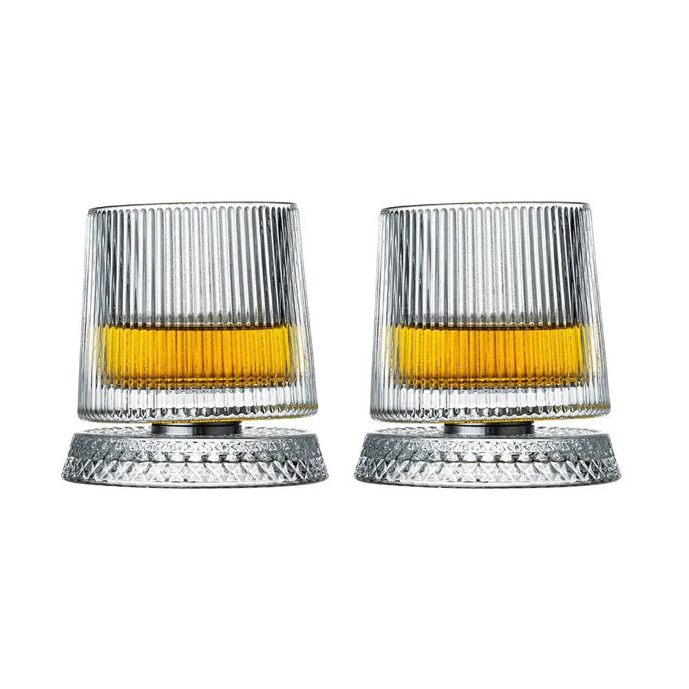 Stilrent whiskyglas set, 2 roterande kristallglas. Lyxiga drinkglas för hemmabaren, present.