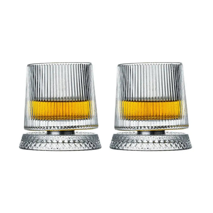 Stilrent whiskyglas set, 2 roterande kristallglas. Lyxiga drinkglas för hemmabaren, present.