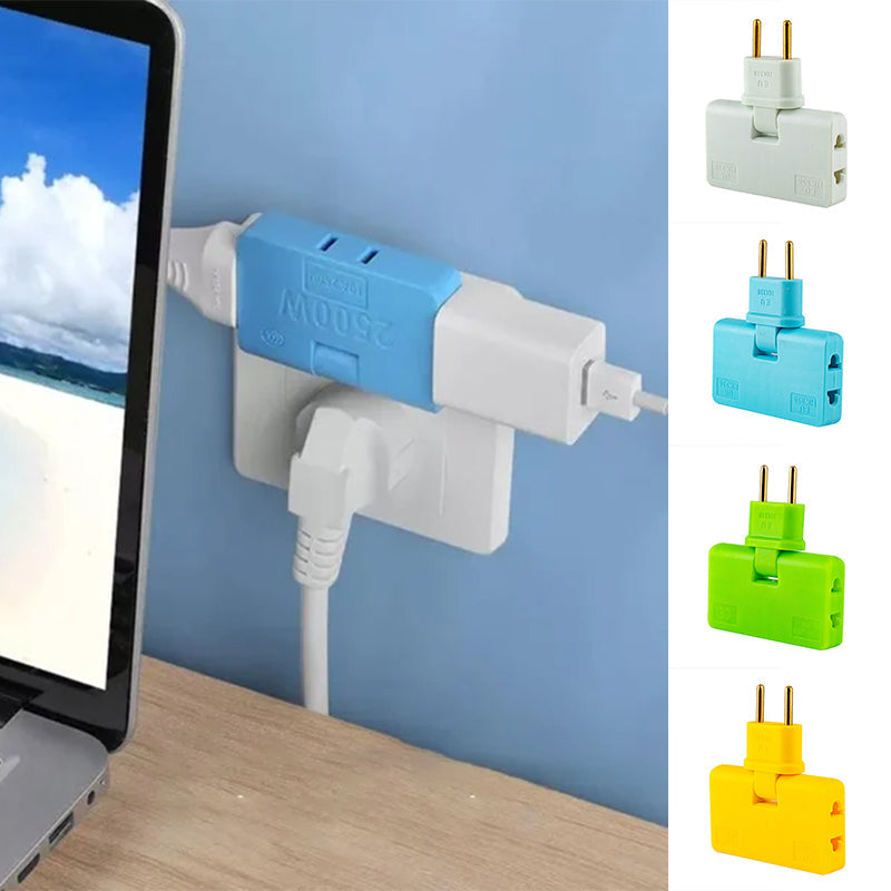 "Roterbar vägguttagadapter med 3 AC-uttag, kompakt design i vitt, idealisk för hem och resa. Brandsäkert material."