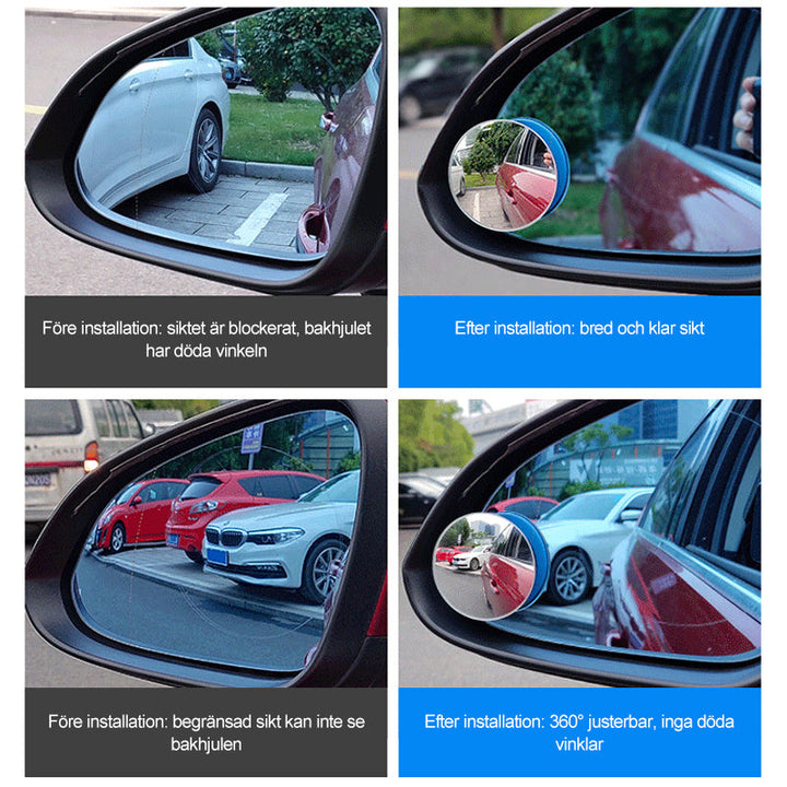 "Roterbara extra backspeglar 360° för bilar, klara glas i silver, svart, vit färg, förbättrar synfält och säkerhet."