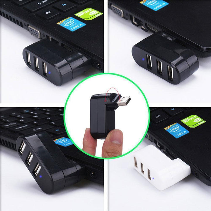 "Roterbart USB-nav med 3 portar, kompakt design, 180 graders rörlighet, optimerar enhetshantering effektivt"