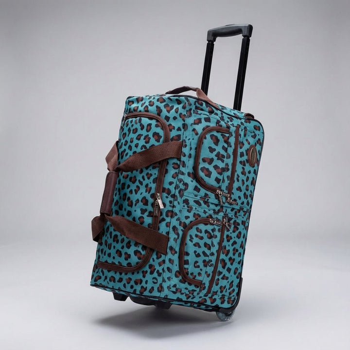 Slitstark polyester duffelväska på hjul för tåligt bagage och bekväm resa.