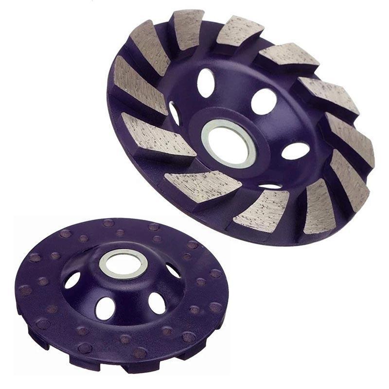 "Rund diamantsegmentslipskiva med 12 spiralformade segment, 100 mm i diameter, lämplig för slipning av betong och sten."