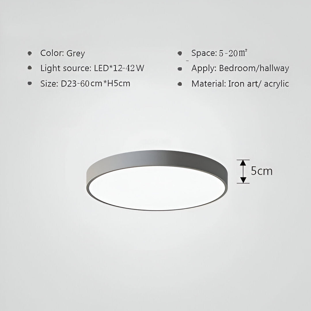 Rund LED taklampa med klart, modernt ljus. Tunn design för takmonterad belysning.