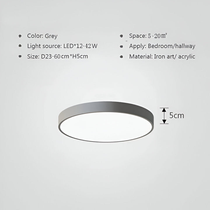 Rund LED taklampa med klart, modernt ljus. Tunn design för takmonterad belysning.