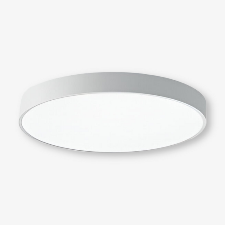 Platt rund LED taklampa, modern design som smälter in. Takmonterad för stilren heminredning.