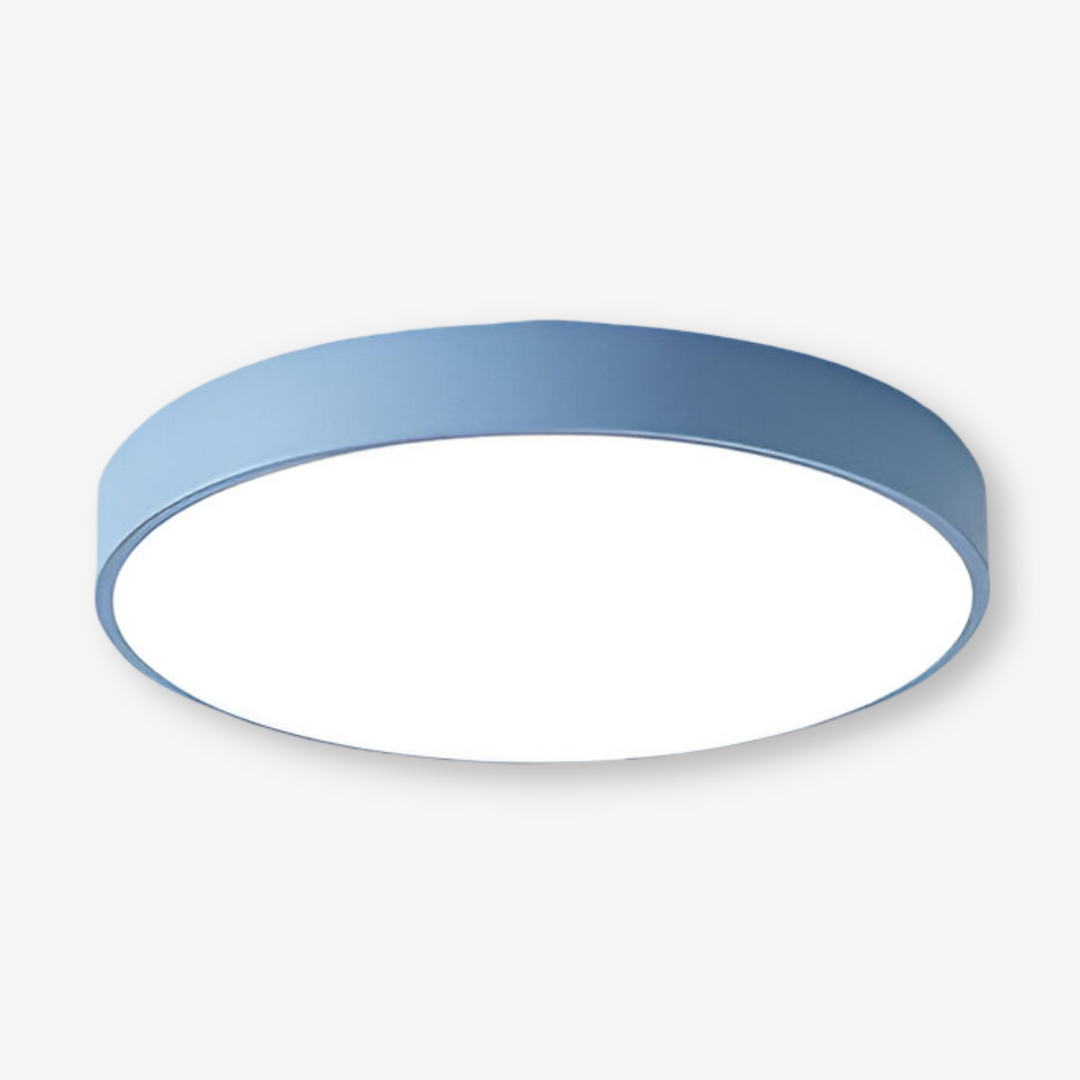 Modern rund LED taklampa med justerbar färgtemperatur. Elegant, tunn design för varierande atmosfär.