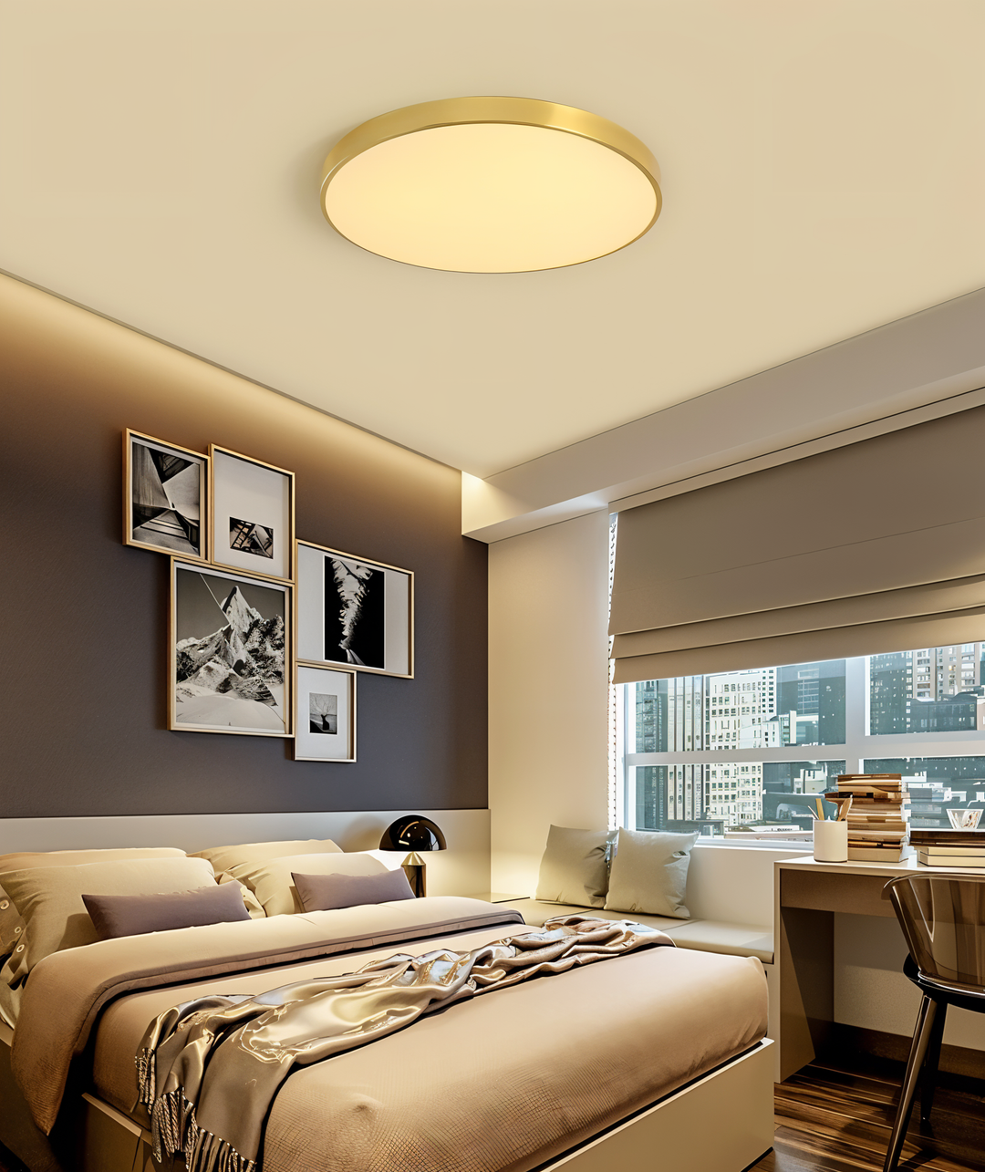 Elegant och tunn LED taklampa, rund form, ger modern och energieffektiv belysning.