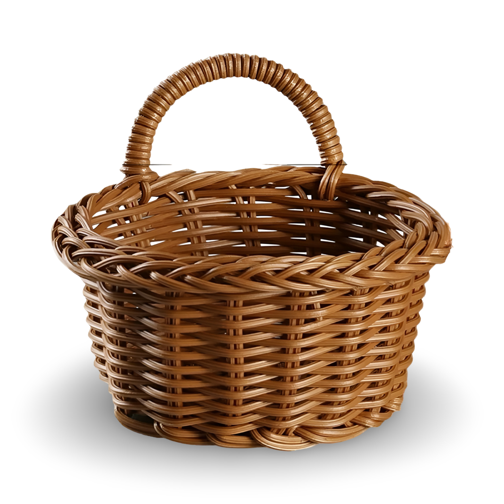 Rustik flätad väggkorg för elegant förvaring i hemmet; en dekorativ detalj i inredningen.