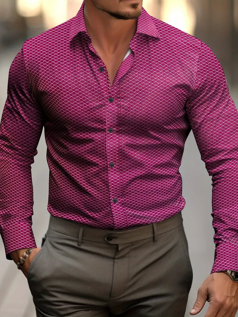 Långärmad rutig herrskjorta Andrew, mönstrad och stilren. Passar herrmode för både vardag och business casual.