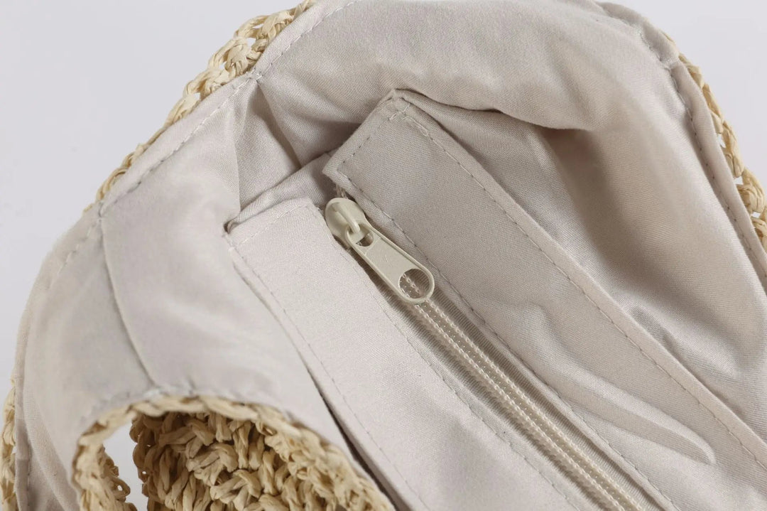 Chic beige strandväska, rymlig dam toteväska med plats för alla nödvändigheter.