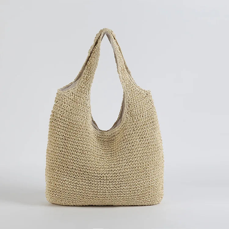 Brun och beige axelväska för kvinnor, en fashionabel toteväska för semester.