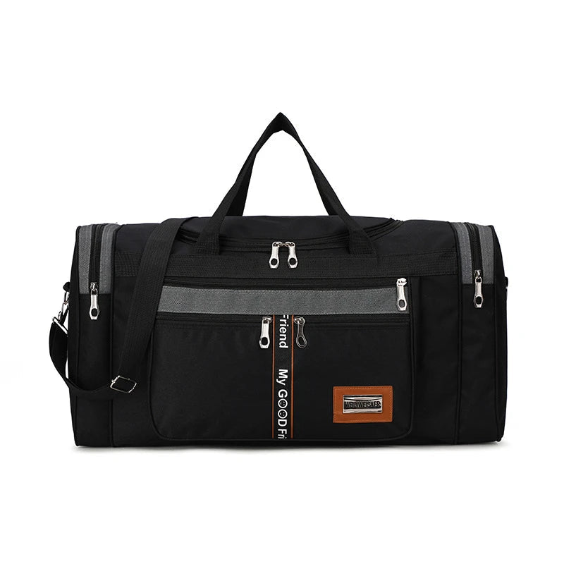 Öppen 40L nylon helgväska, visar rymlig insida för packning till resor och sport.