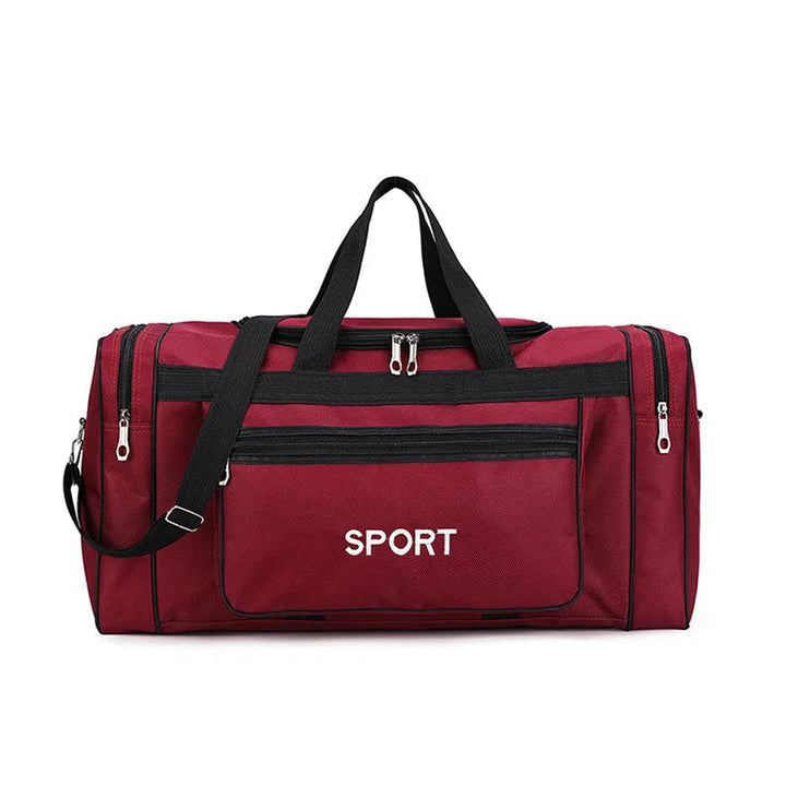 Stor 40L sportväska i nylon, redo för packning. Perfekt som weekendväska för äventyr.