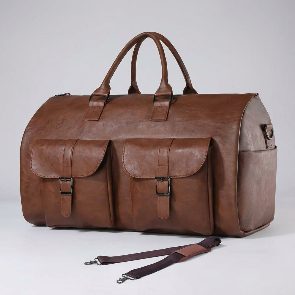Mångsidig bärbar väska med integrerat skofack, perfekt som carry-on för korta resor och äventyr.