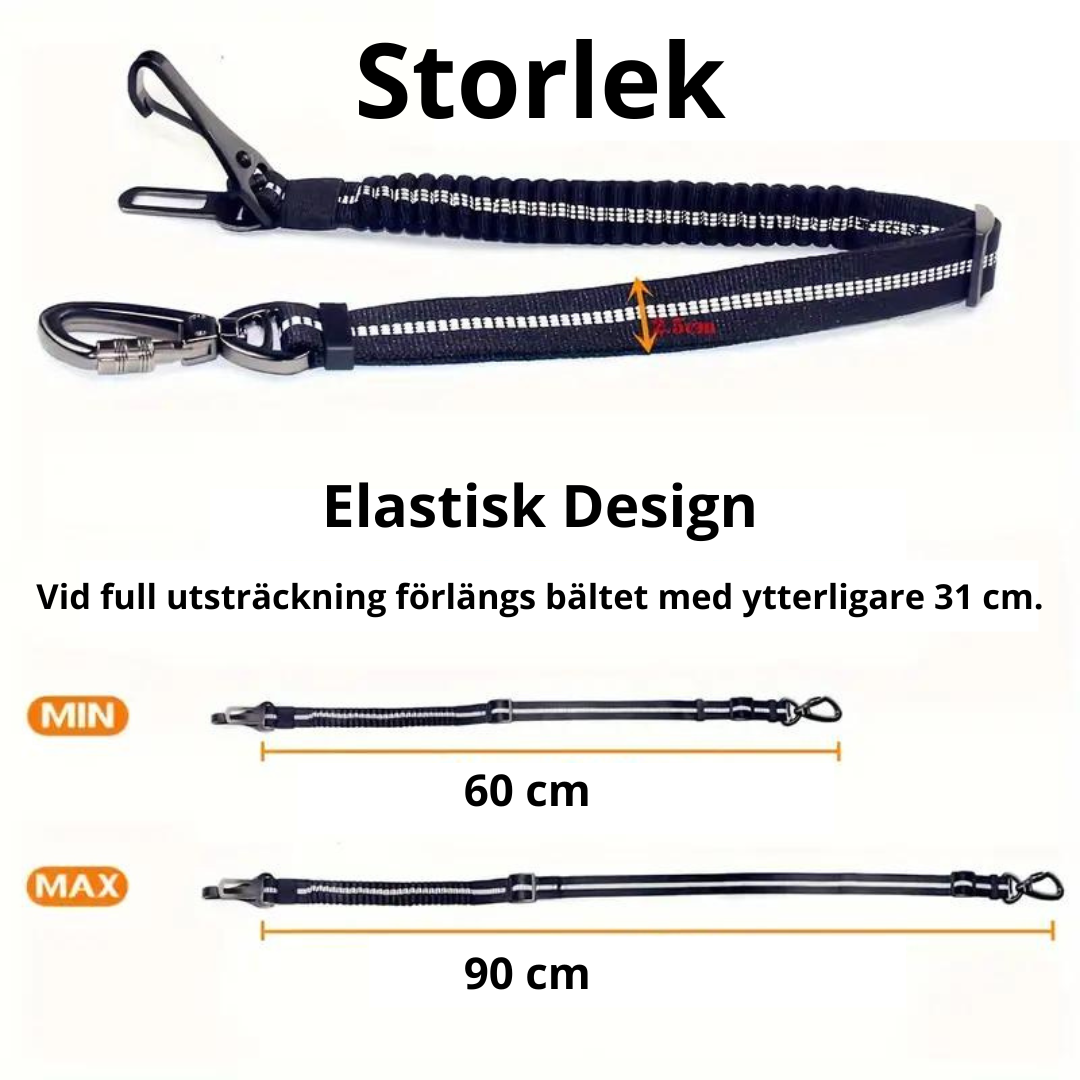 Justerbart säkerhetsbälte för husdjur som enkelt fästs i bilens bilbälteslås, optimal hundtransport.