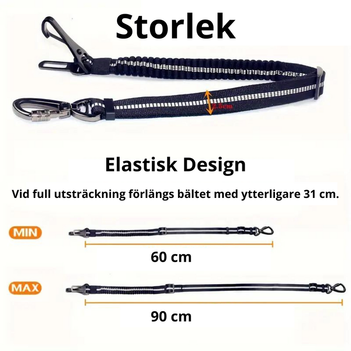 Justerbart säkerhetsbälte för husdjur som enkelt fästs i bilens bilbälteslås, optimal hundtransport.