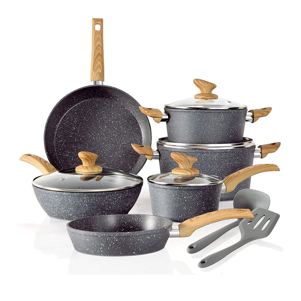 12-delars nonstick köksredskap set med grytor, pannor och verktyg