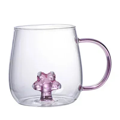 Mångsidig borosilikatglas mugg, söt djurform. Utmärkt för kall dryck, kaffemugg eller present.