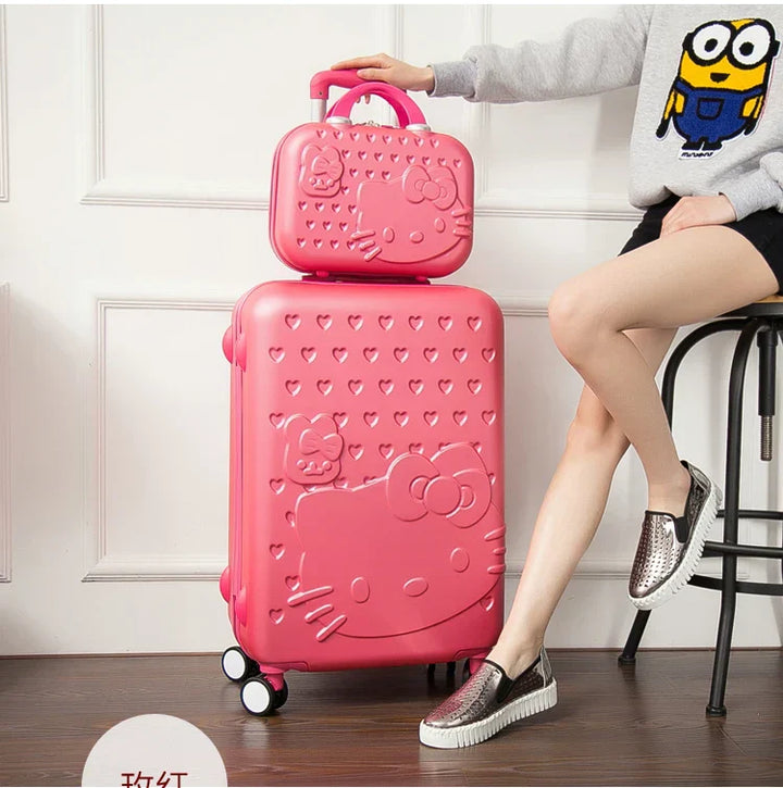 Robust handbagage med söt kattdesign, perfekt studentresväska. Lätt att rulla med tysta hjul.