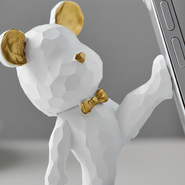 Praktiskt telefonställ med teddybjörnsdesign, idealiskt för video & handsfree.