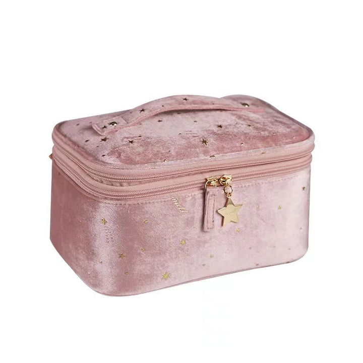 "Sammetsväska i PU för kvinnor, stor kapacitet, eleganta dragkedjor, rosa, blå eller grå färg, enkelt organiserad."
