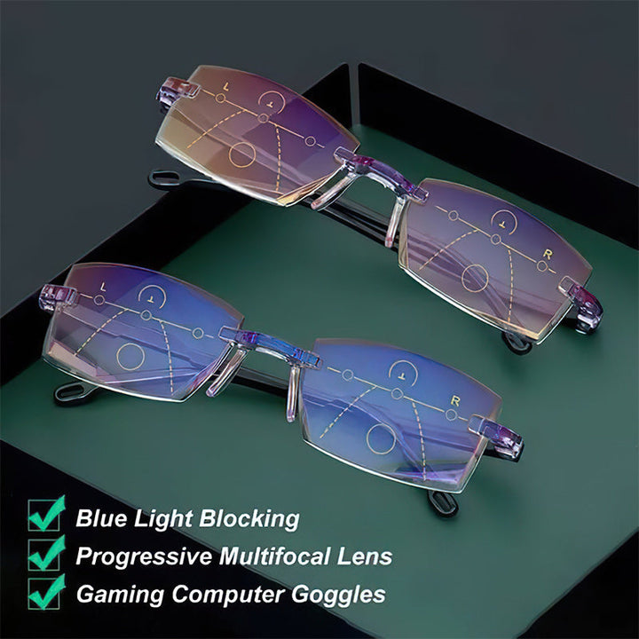 SapphireView multifokala läsglasögon, unisex, med blåljusfilter för bekväm synkorrigering & ögonskydd.