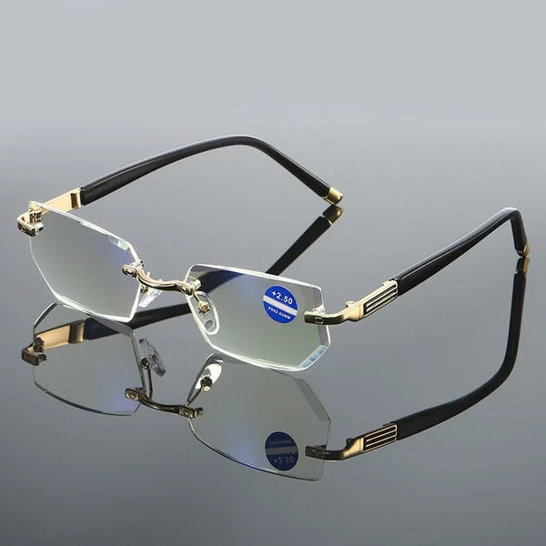 Ögonskydd med SapphireView multifokala glasögon. Unisex, guld, med blåljusfilter & flexibla bågar.