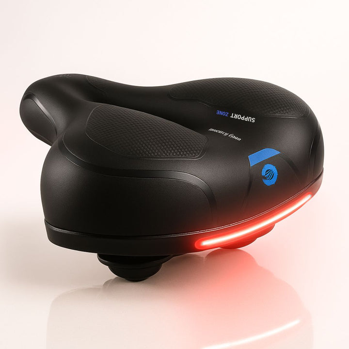 Baksida av ergonomisk cykelsadel med dubbla stålfjädrar