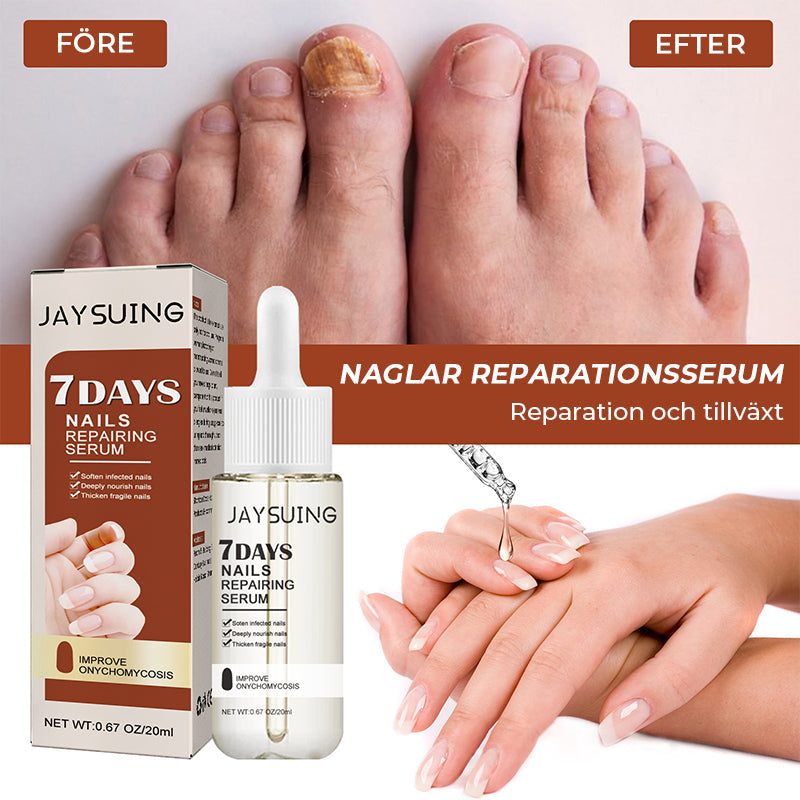 Serumflaska för nageltillväxt på vit bakgrund, snabb effekt 7 dagar, för starkare och längre naglar i 20ml förpackning.
