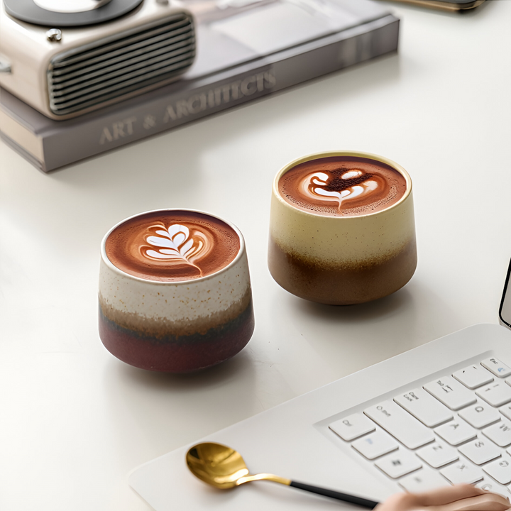 Keramiska kaffekoppar för hemmet, 200 ml. 4-delat set för kaffe, espresso, latte, som present.