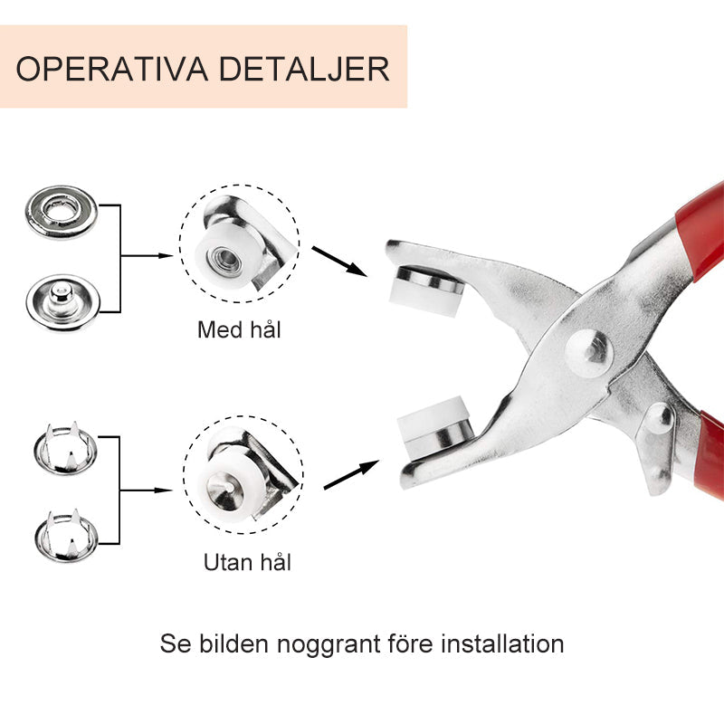Set med färgglada metall snäppknappar i olika nyanser, idealiska för syprojekt och reparation av kläder och accessoarer.