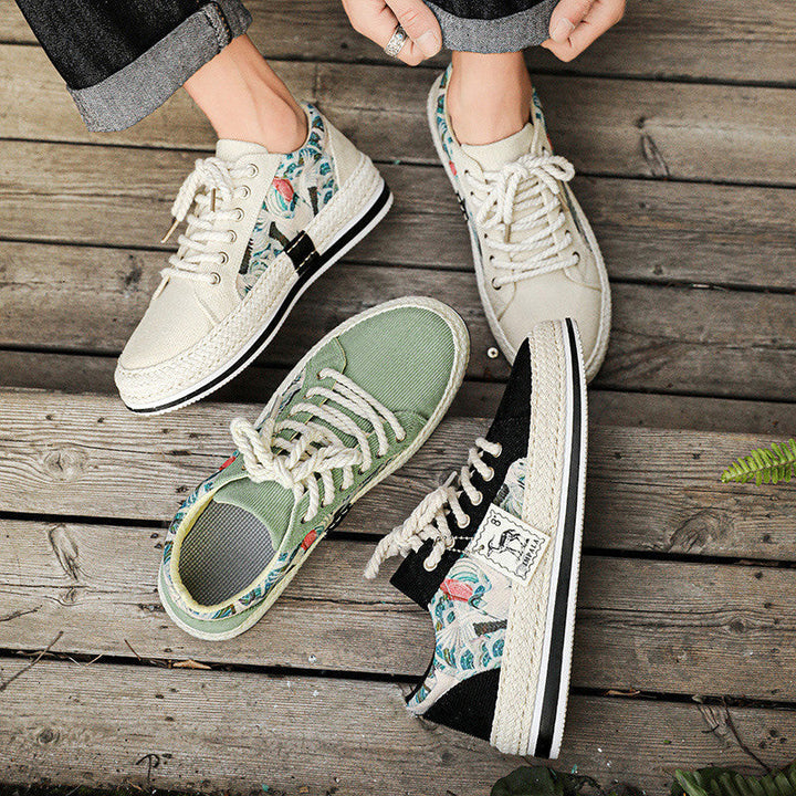 Mönstrade herrsneakers i tyg för vardag och fritid, sida