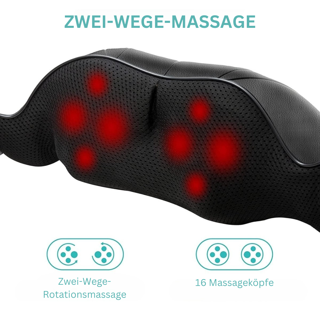Kompakt shiatsu massagekudde med roterande huvuden & infraröd värme för djup vävnadsmassage.