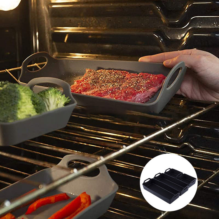 Silikonbakplåt med avdelare och handtag, non-stick, värmetålig, perfekt för effektiv och bekväm matlagning.