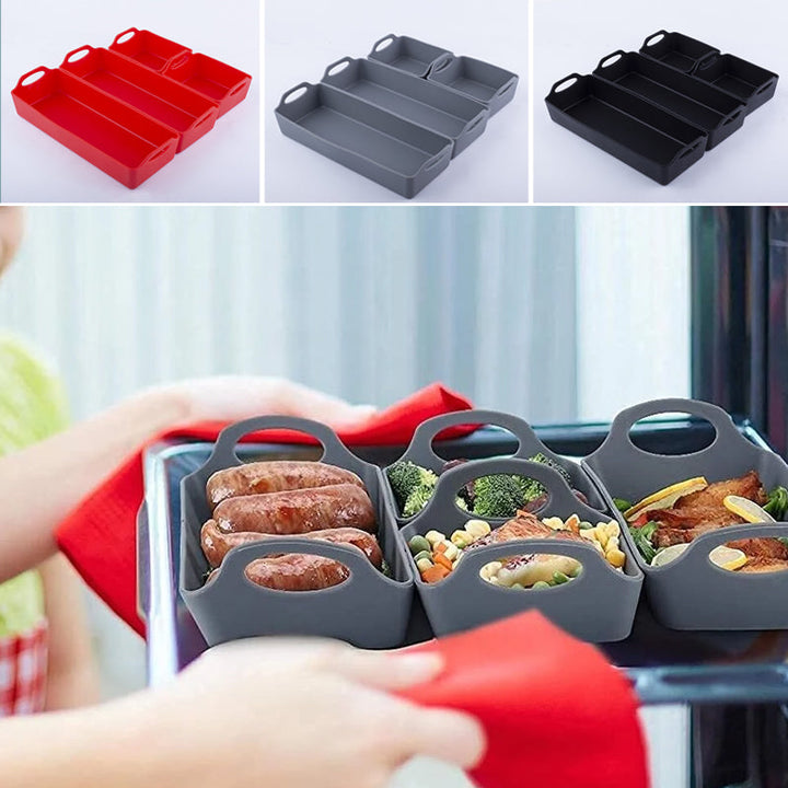 Silikonbakplåt med avdelare och handtag, non-stick, värmetålig, perfekt för effektiv och bekväm matlagning.