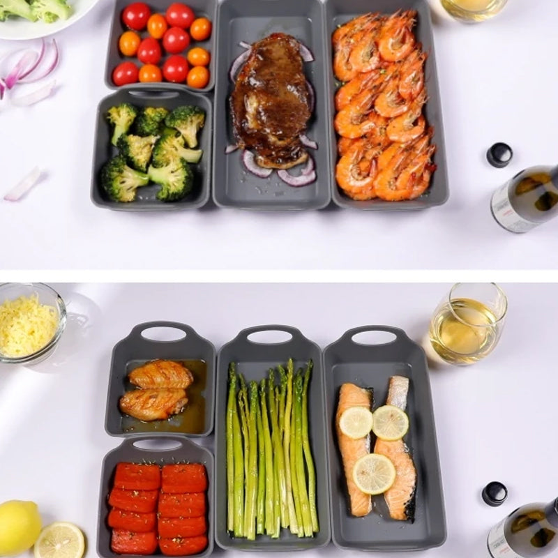Silikonbakplåt med avdelare och handtag, non-stick, värmetålig, perfekt för effektiv och bekväm matlagning.