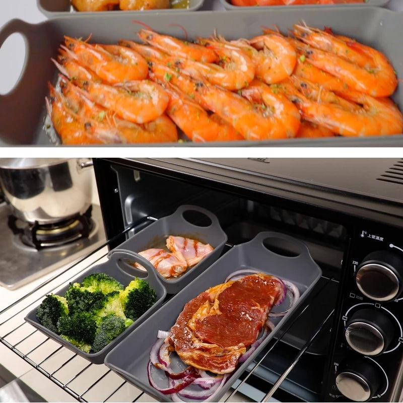 Silikonbakplåt med avdelare och handtag, non-stick, värmetålig, perfekt för effektiv och bekväm matlagning.