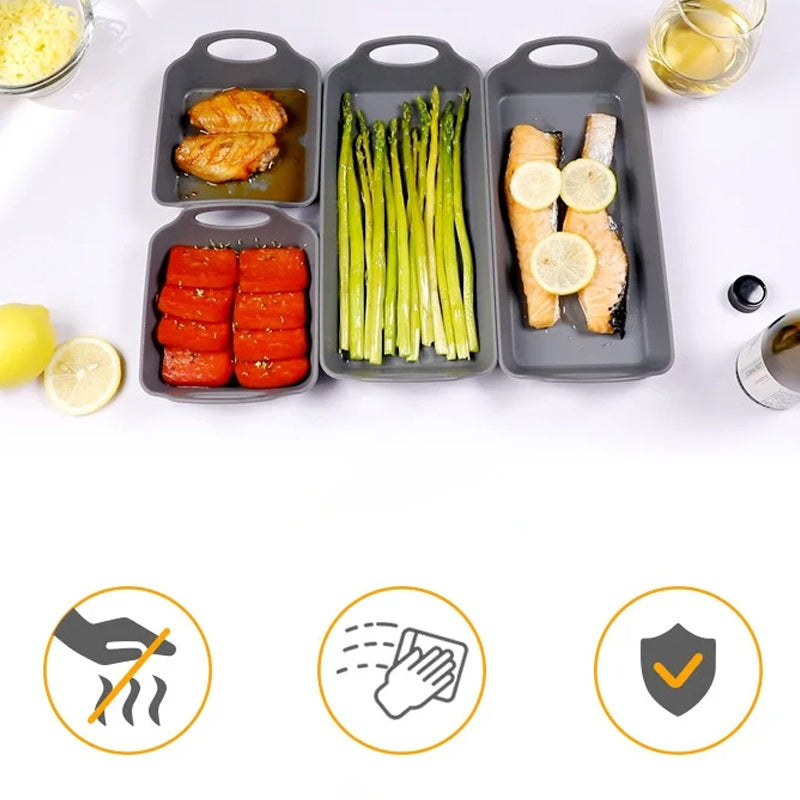 Silikonbakplåt med avdelare och handtag, non-stick, värmetålig, perfekt för effektiv och bekväm matlagning.