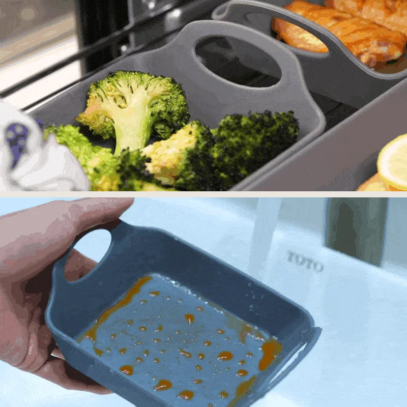 Silikonbakplåt med avdelare och handtag, non-stick, värmetålig, perfekt för effektiv och bekväm matlagning.
