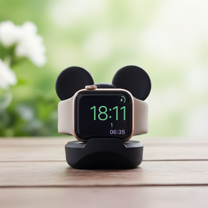 Silikonladdställ för Apple Watch med söt björndesign, perfekt för din smartklocka.