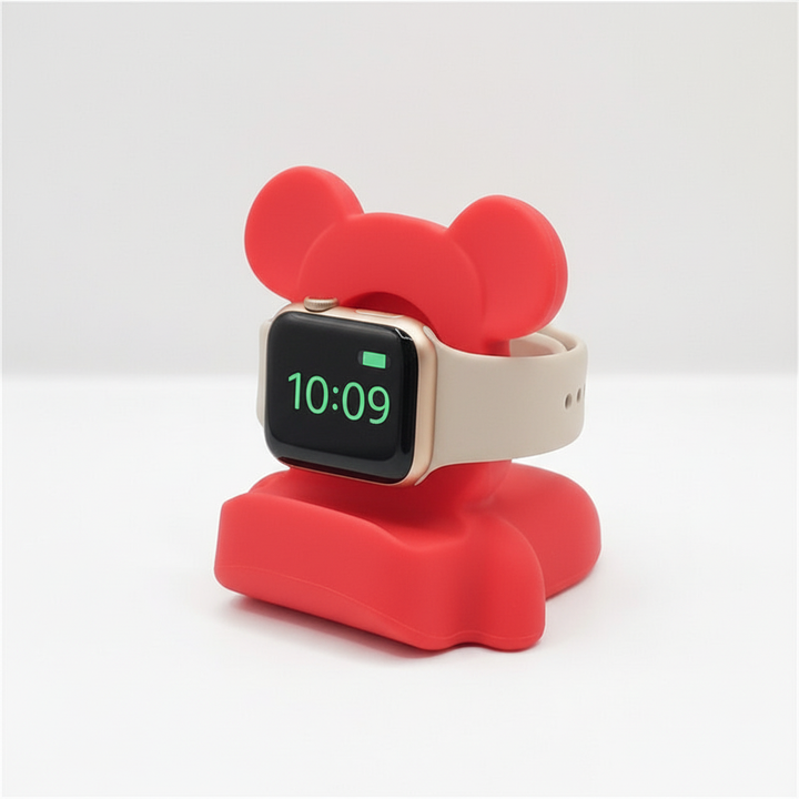 Söt björn design för Apple Watch laddställ i silikon, ett funktionellt tillbehör.