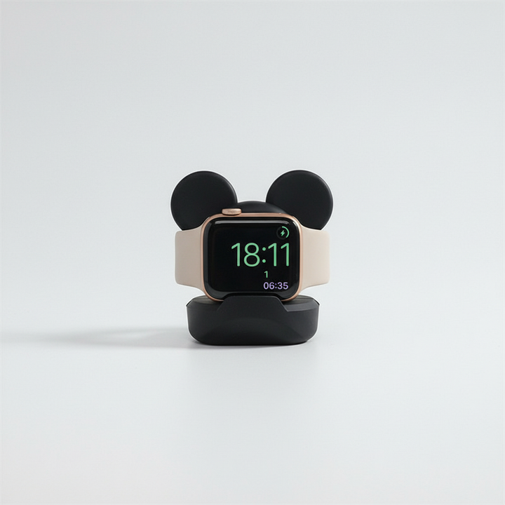 Björnformat silikon laddställ för Apple Watch, idealisk laddstation för nattduksbordet.