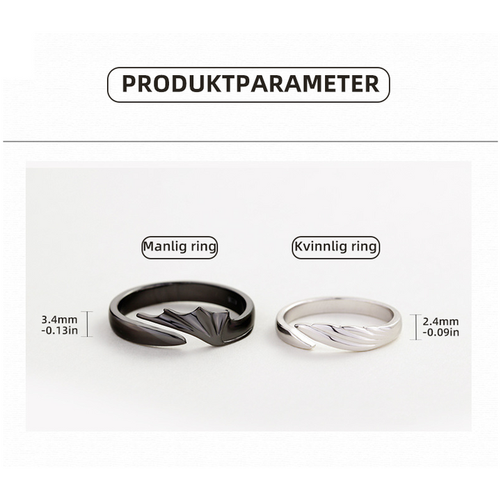 Ängel och Demon Parring i silver för män och kvinnor, elegant kontrast mellan svart och vitt, symbol för tidlös kärlek.