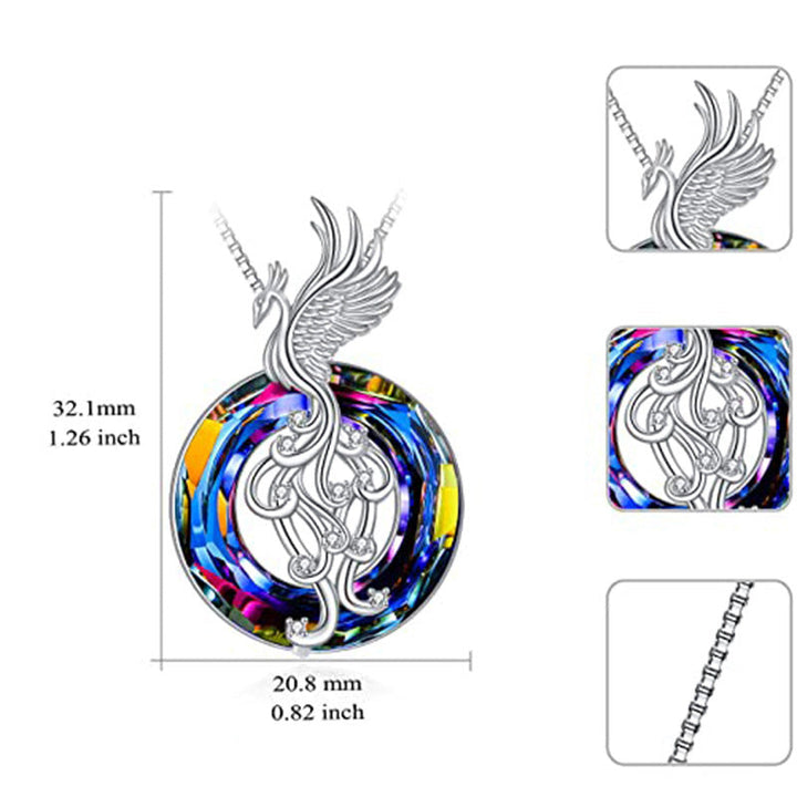 "Silver Flygande Phoenix Halsband med kristall, elegant unisexdesign. Symbol för återfödelse med glittrande kristall."