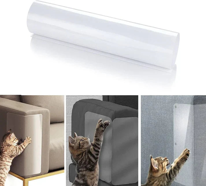 Transparent självhäftande kattmöbelskydd. Diskret repskydd som skyddar möbler och bevarar din heminredning.